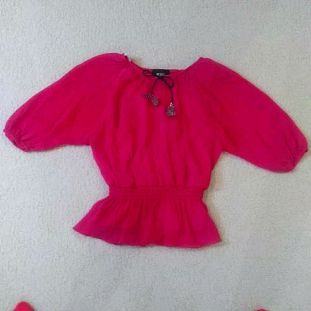 Pink Peplum 3/4 Sleeve Blouse